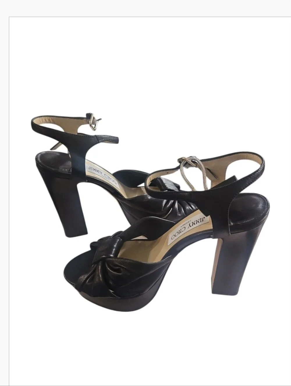 Jimmy Choo Black Leather Heloise Knot Platform Sandals 7
